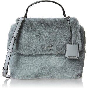 Leilani Micro Pebble Top Handle Crossbody Purse Womens Faux Fur Gray Compact